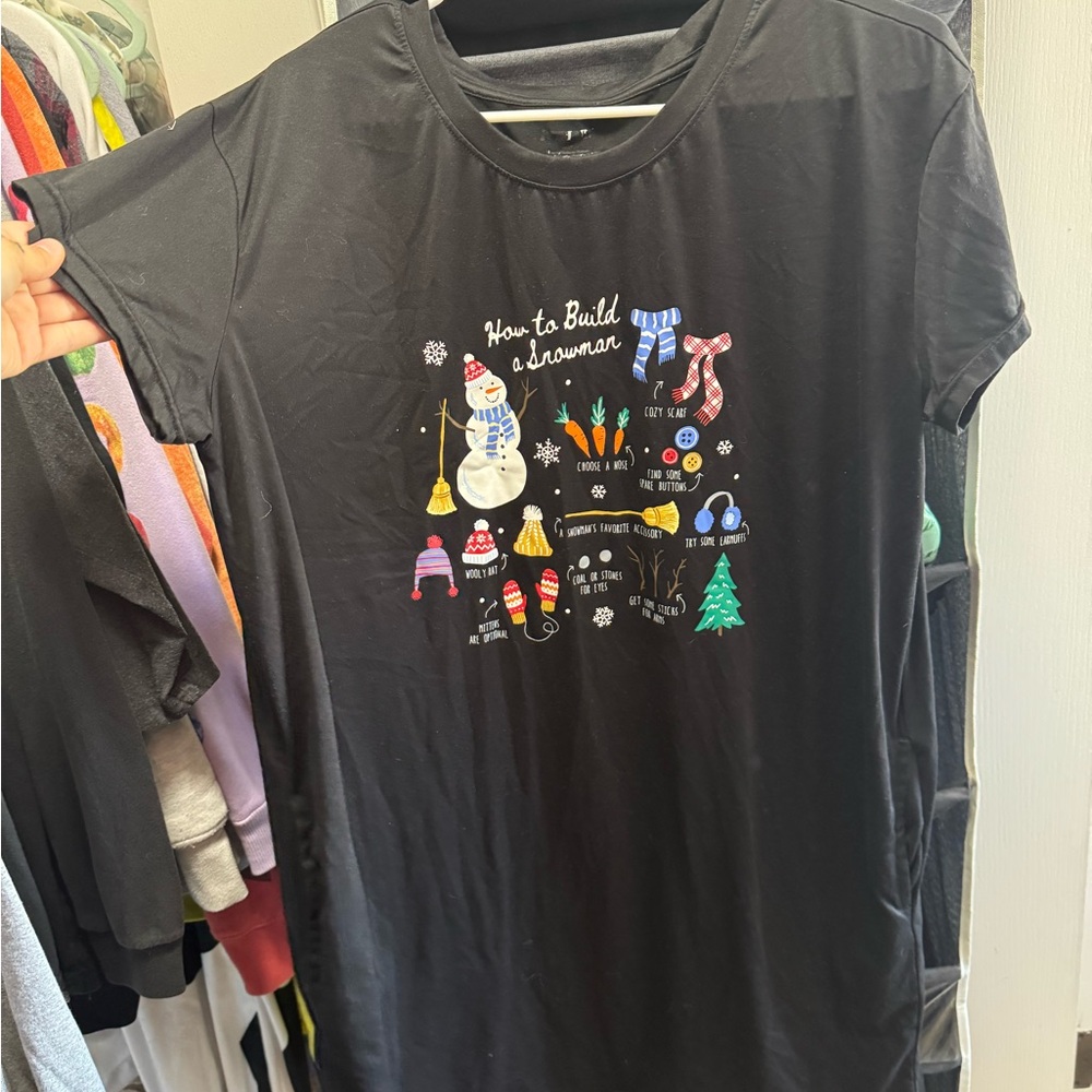 Womens Black Snowman Graphic PJ Dress